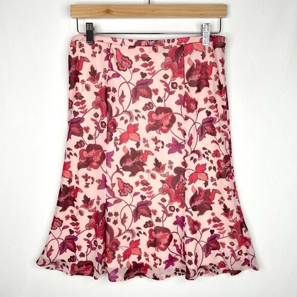 Express Pink Floral Flutter Midi Skirt M/L - Picture 1 of 7